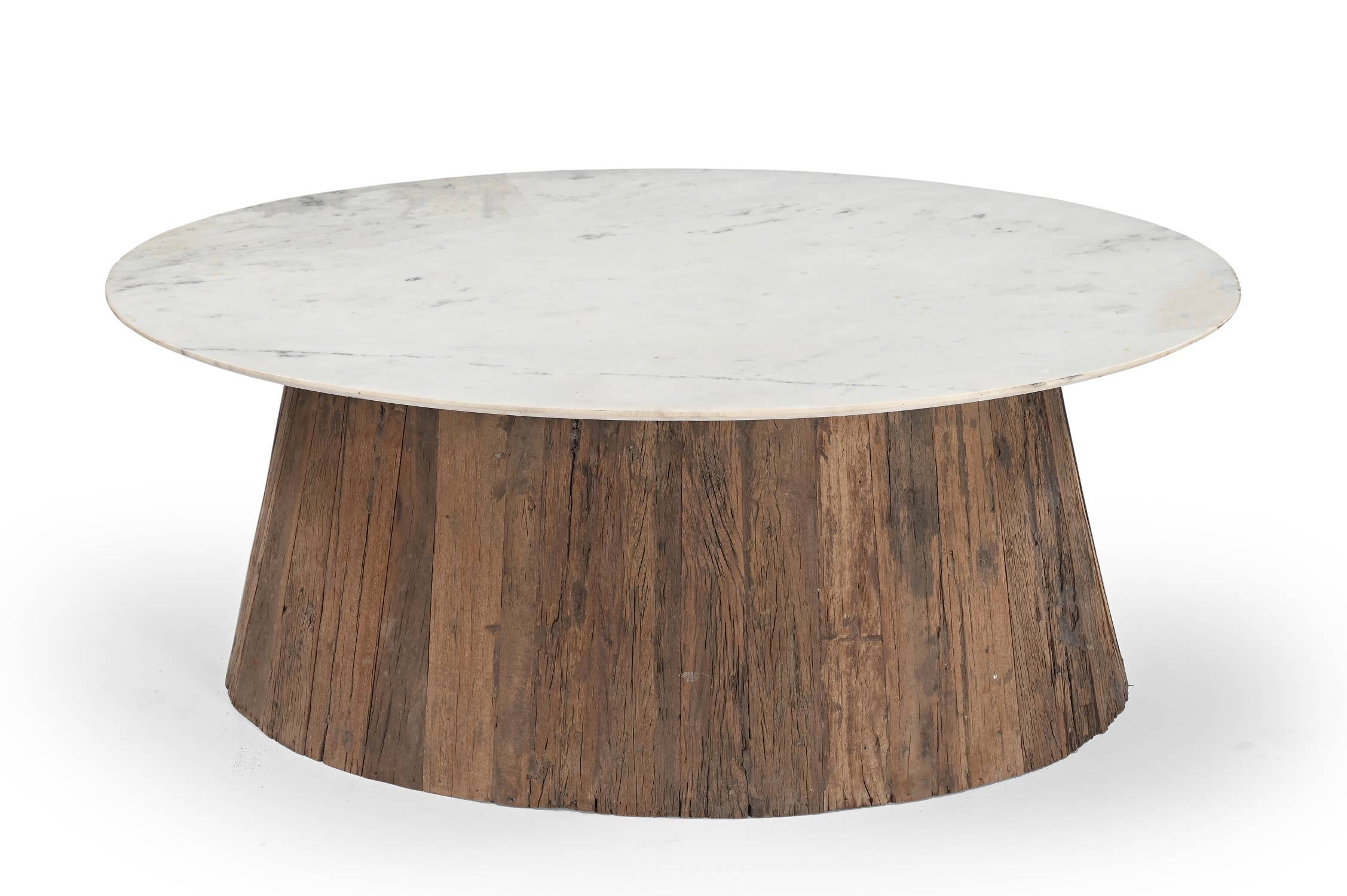 Oval Wood Coffee Table with Marble Top H 18" & Dia 28" for wholesale on Faire2