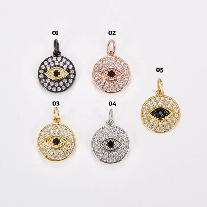 Beads Creation - Wholesale Individual Charm/Pendant - Gold Filled Evil Eye Dis Charm Pendant CZ Micro Pave, CP232