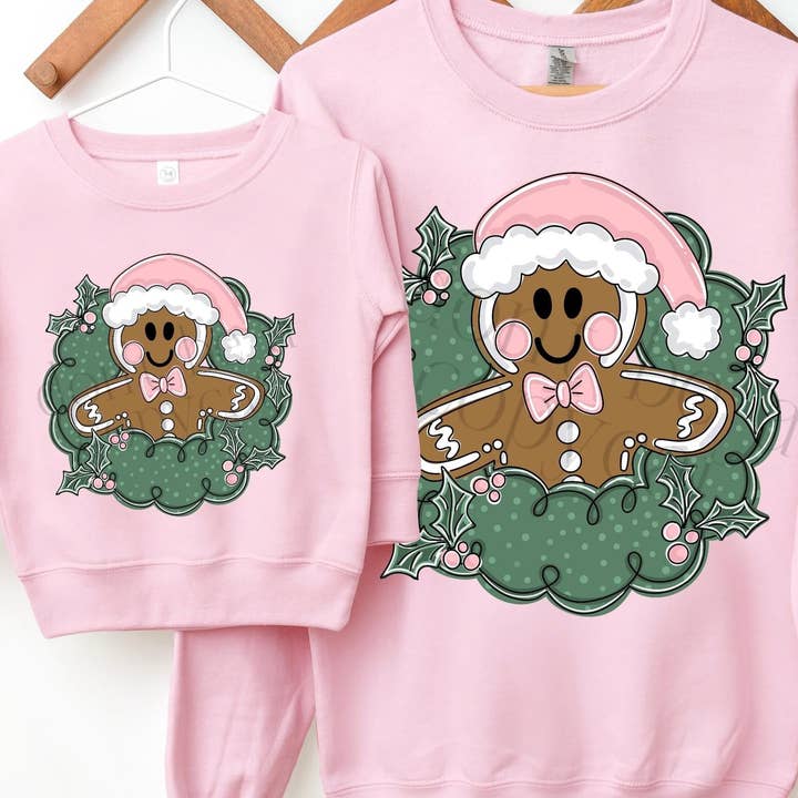 Pink Gingerbread Wreath DTF Transfer for wholesale by K and M Designs