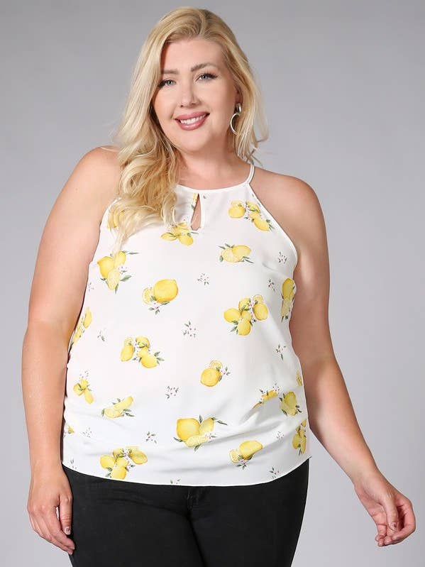 Haute Fox Plus Size & Contemporary - Wholesale Camisole - Women's - Plus Size Lemon Print Cami Top KY17975-2T