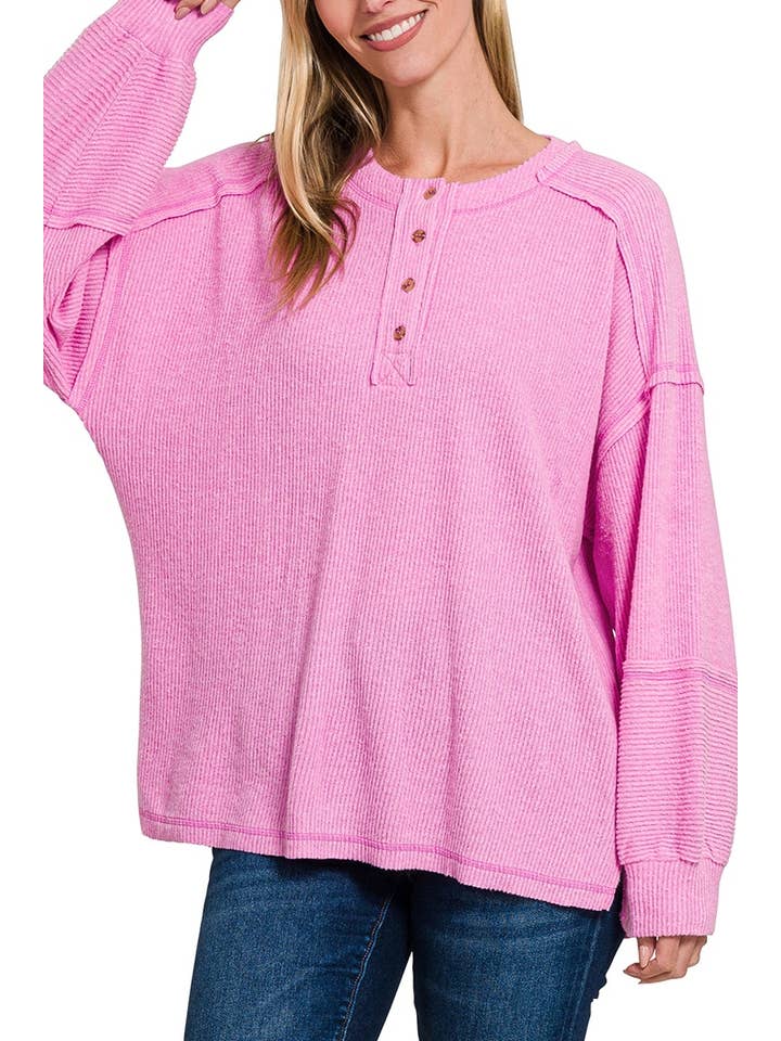 Vanilla Monkey - Wholesale Knit Sweater - Women's - Ribbed Brushed Hacci Melange Henley Sweater10