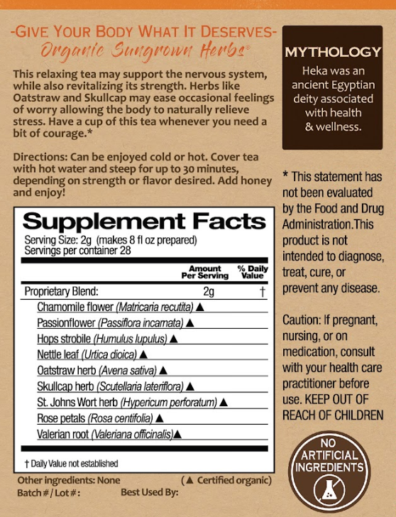 Sun God Medicinals - Wholesale Loose Tea - Organic Heka Mental Ease  2oz1