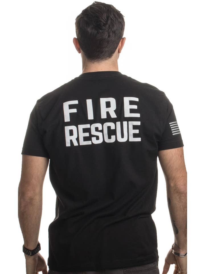Black Fire & Rescue Maltese Cross Firefighter Honor T-shirt for wholesale on Faire