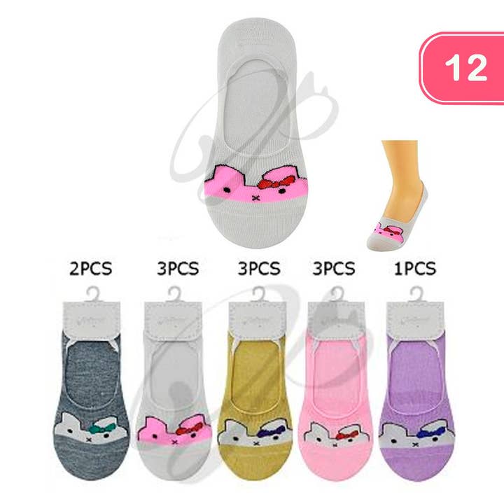CUTE BUNNY NO SHOW SOCKS 12 UNITS , SOK 9090 for wholesale by JOIA ACCESSORIES