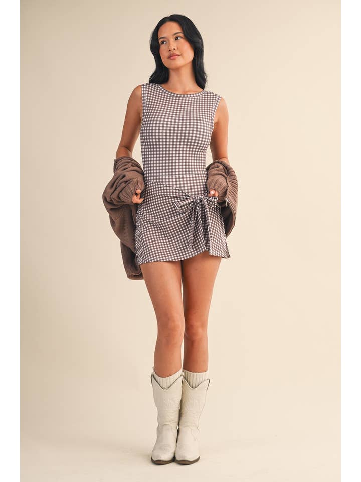 KIMBERLY C - Wholesale Athletic Dress - Women's - Gingham Print Sleeveless Wrap Tie Front Dress 4