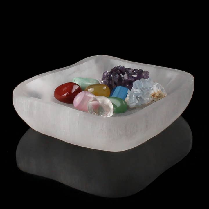 Freeform selenite bowl for wholesale by UniArt