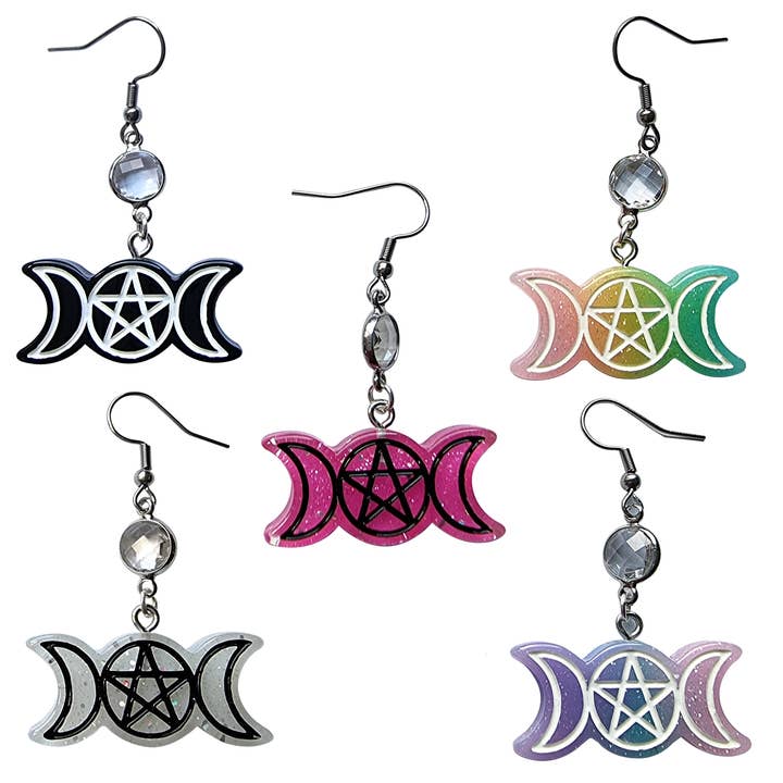 Spooky Pentagram & Crescent Moon Earrings for wholesale by Cheeky Trendy