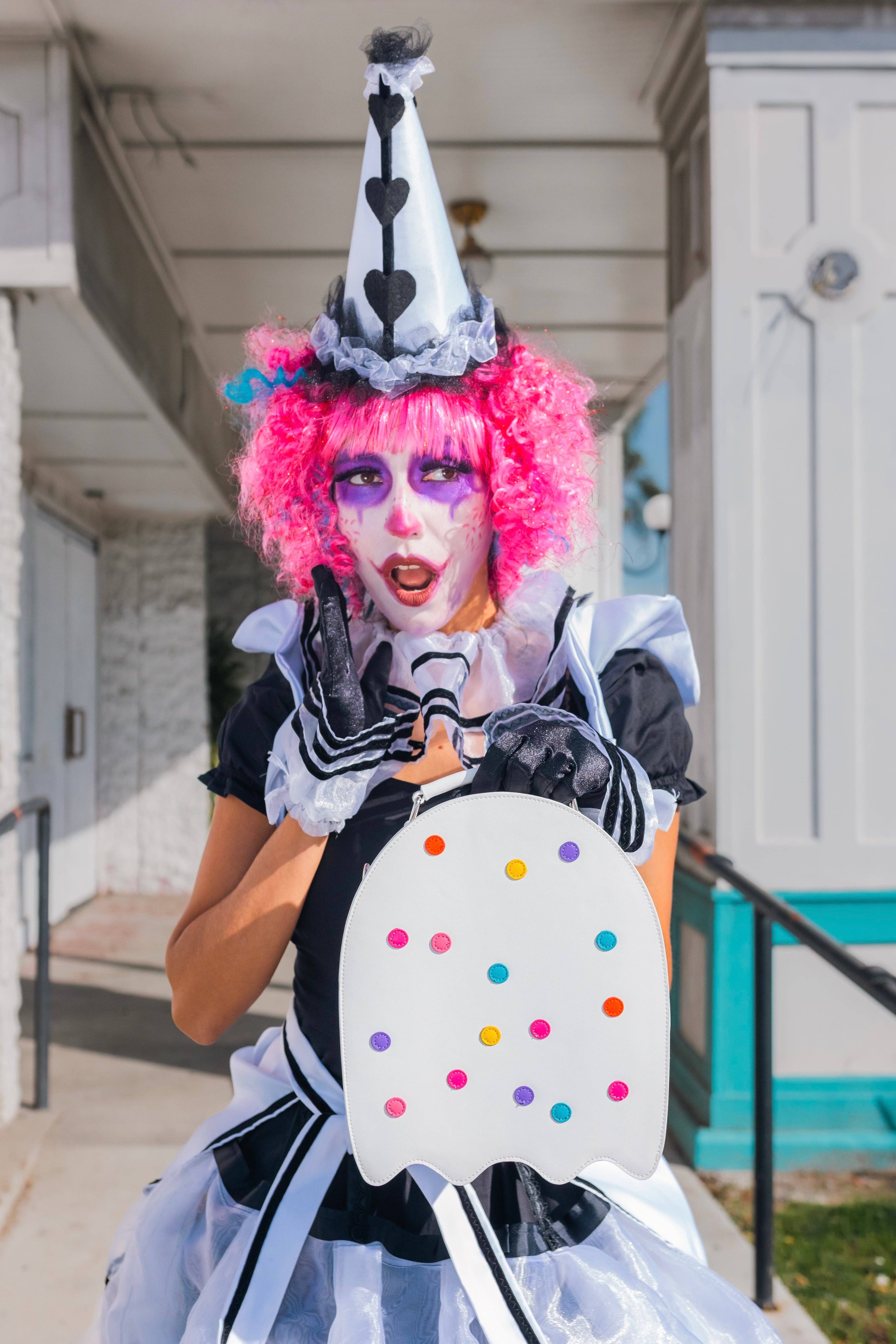 Weasel Wear - Wholesale Crossbody Bag - Women's - Circus Cookie Ghost Convertible Bag - White Vegan Leather Ghost Purse with Rainbow Sprinkles (Spooky Nostalgia Edition)6