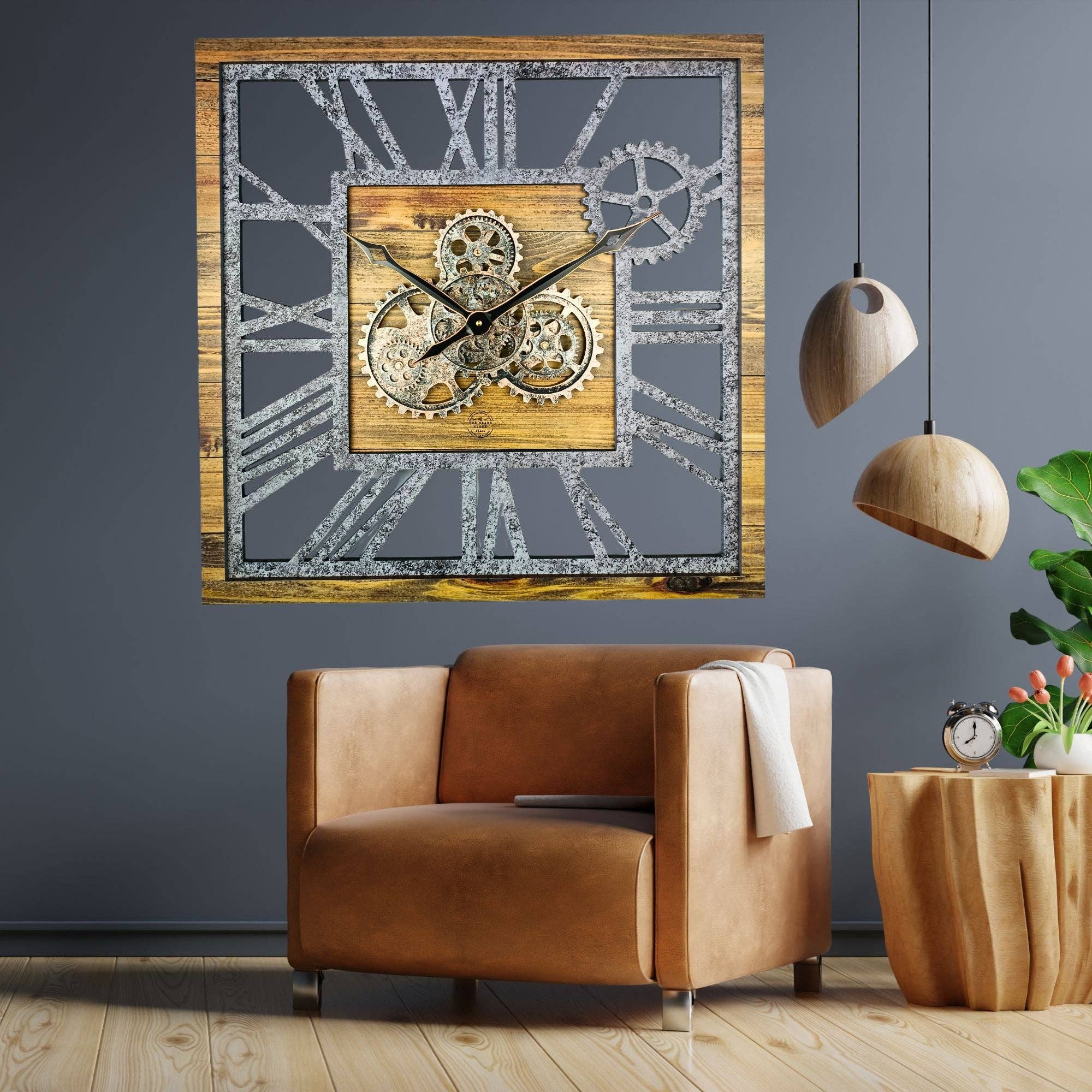 The Gears Clock - Wholesale Wall Clock - AMERICA LINE WALL CLOCK SQUARE 24 INCH WOOD AND STONE14