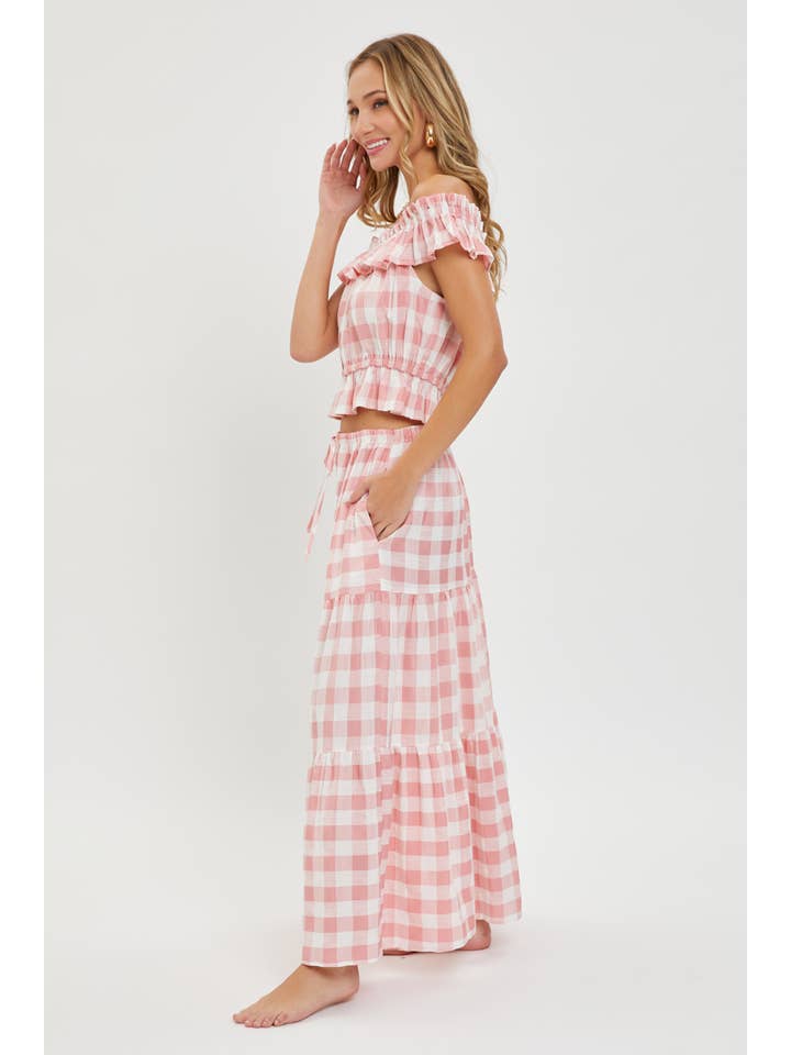 Sweet Lovely by Jen - Wholesale Skirt - Women's - GINGHAM TIERED MAXI SKIRT W/ POCKETS