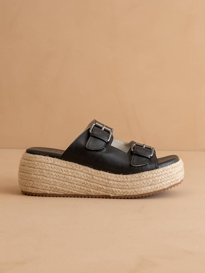 The Porto Black | Fun Flatform with Double Buckle Detail for wholesale on Faire