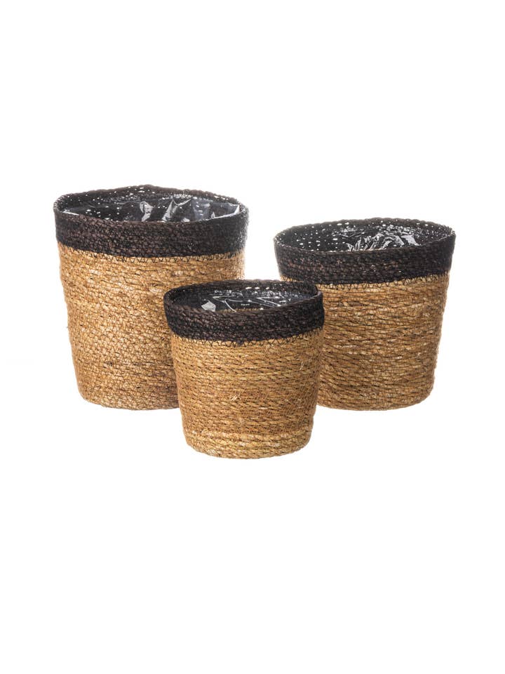 Zwart Gestreepte Set van Drie Mandjes (groot) voor wholesale door Shoeless Joe Ltd