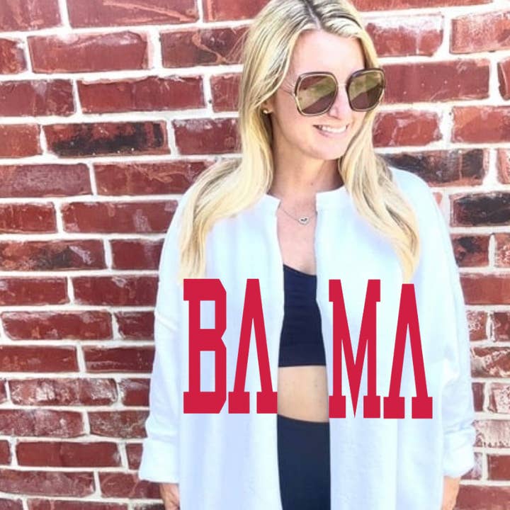Bama Cardigan Split Crew Cardi Game Day Raw Edge Football for wholesale by Simply Blush Wholesale