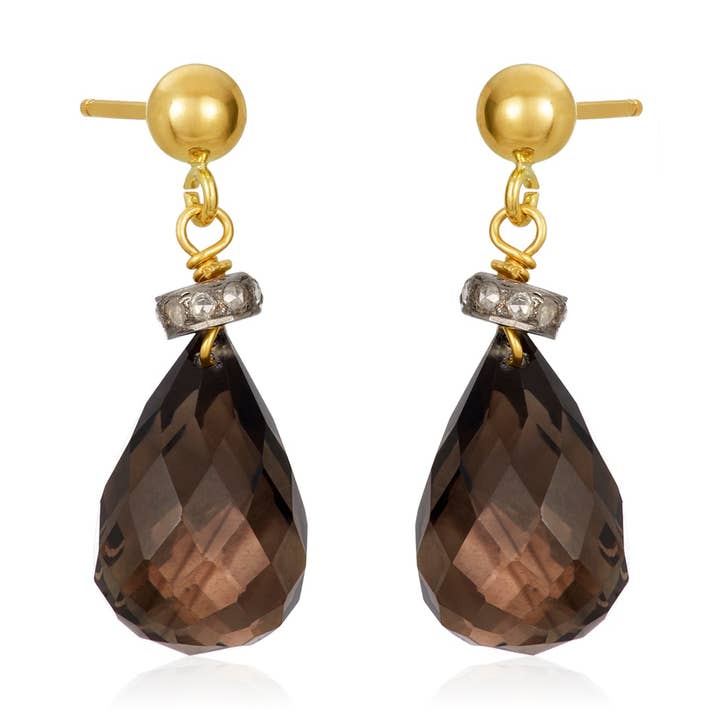 Orecchini rotondi con diamanti in quarzo fumé per la vendita all'ingrosso da parte di Mabel Chong