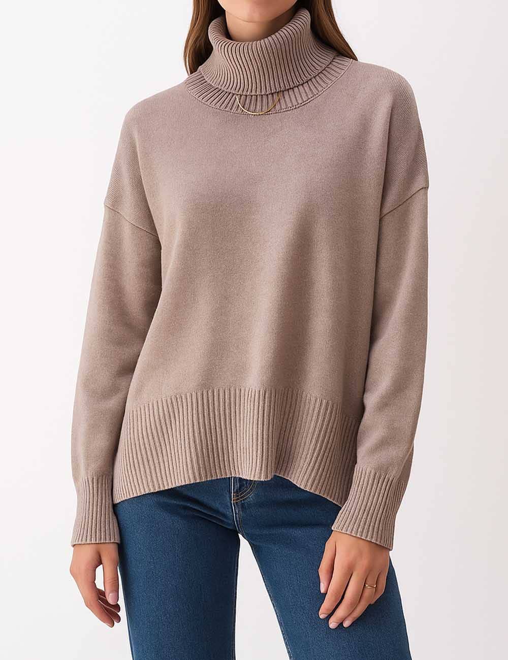 Sweetkama - Venta al por mayor Jersey de punto - Mujer - Suéter de punto para mujer con cuello alto y color sólido 560521