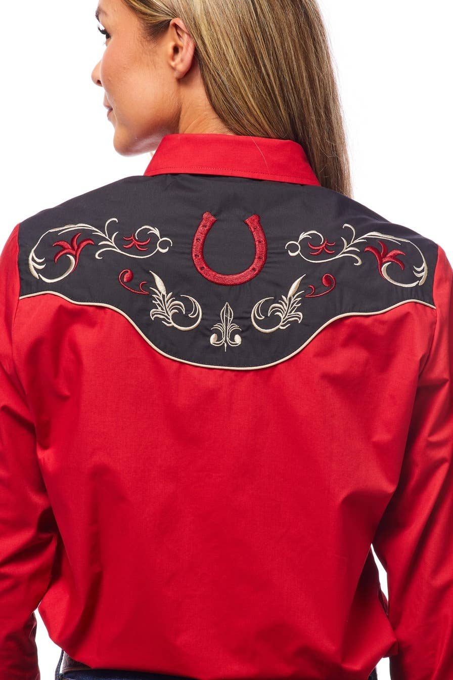 Rodeo Clothing - Vente Chemise à col boutonné – femme - Robe brodée à manches longues d'inspiration western pour femmes61