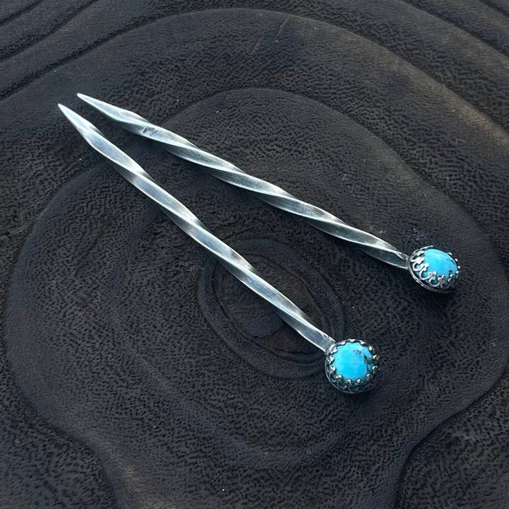 Boles silver, LLC - Wholesale Hat Accessory - Women's - Turquoise Sterling Silver Cowboy Toothpick - Hat Pin2