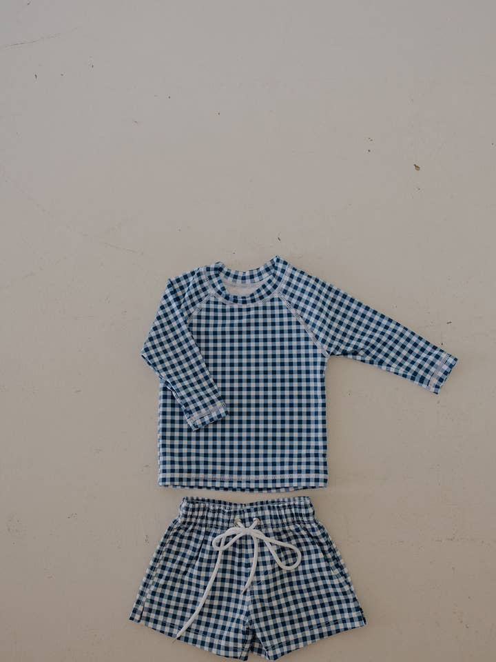 Forever French Baby - Wholesale Swim Shorts - Kids - Child Board Short | Blue Gingham2