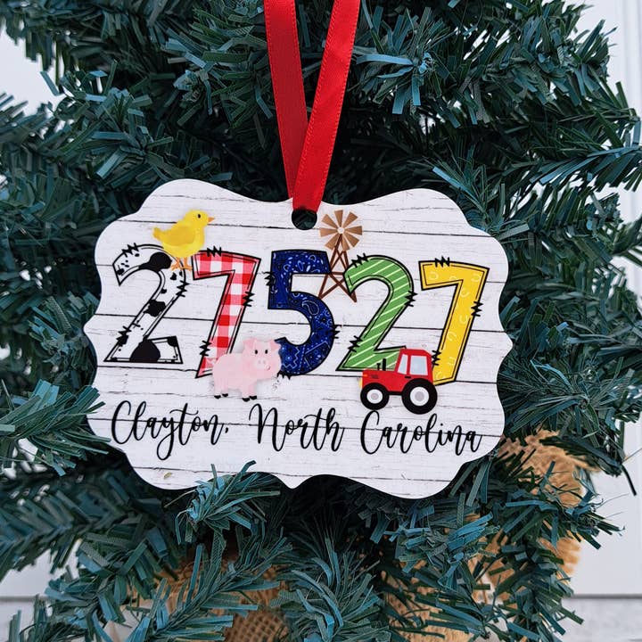 Giftable Memories - Wholesale Ornament - CUSTOM Zip Code Town State Farm Font Ornament
