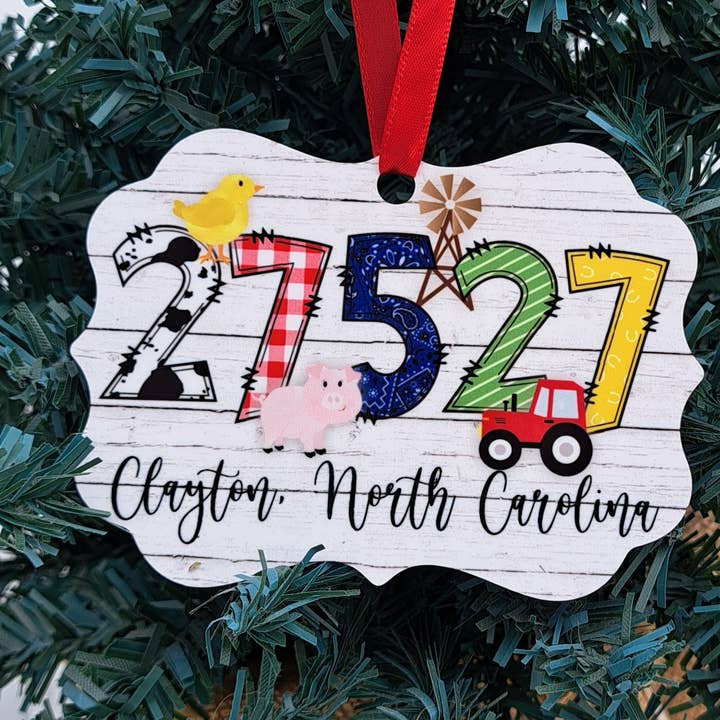 Giftable Memories - Wholesale Ornament - CUSTOM Zip Code Town State Farm Font Ornament0