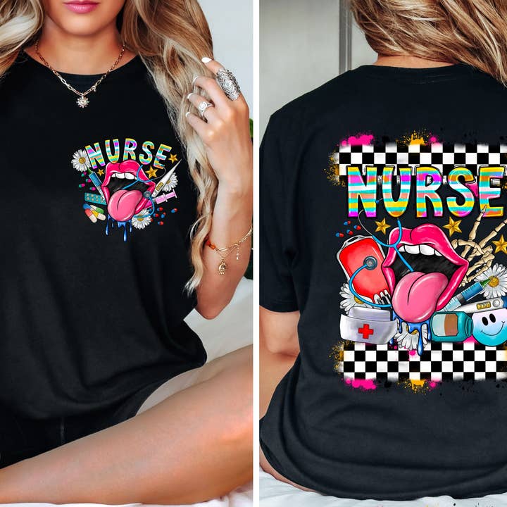 Nurse with Front Pocket DTF or Sublimation Transfer for wholesale by Sweet and Sassy Tees