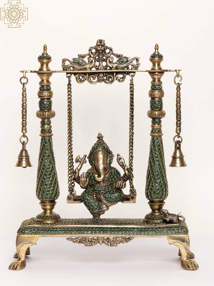 16" Brass Swing Ganesha | Brass with Inlay Work for wholesale by Exotic India Art