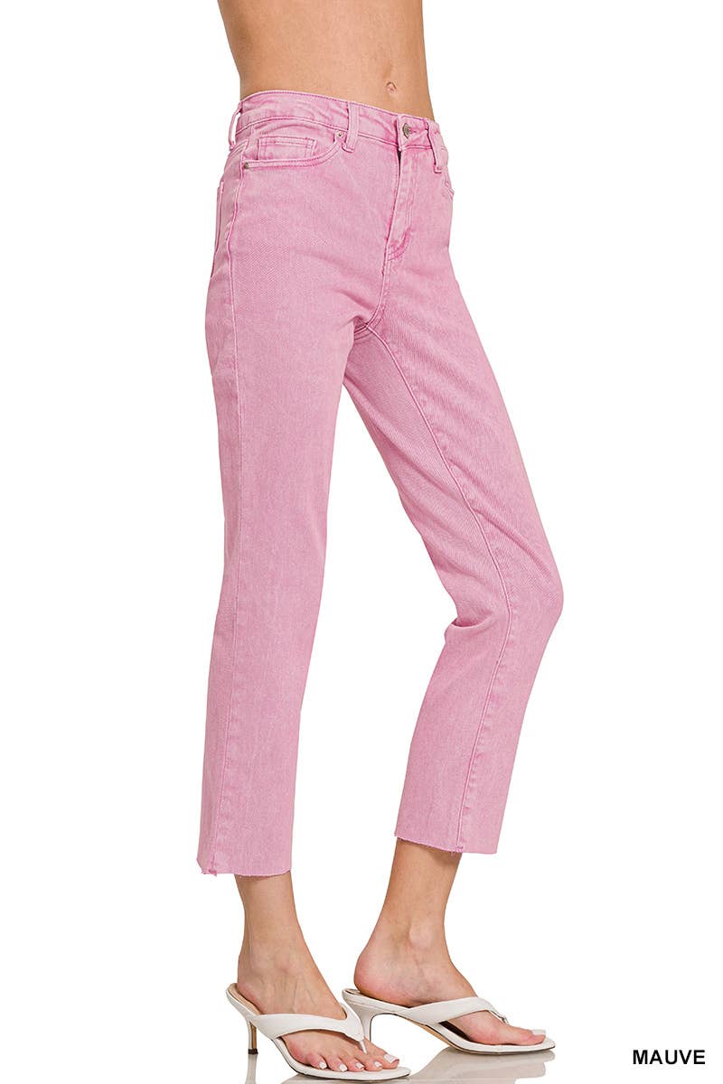 42POPS – wholesale Jeans - Dam – SI-26532 Syra Tvättade Högmidjade Croppade Raka Byxor6