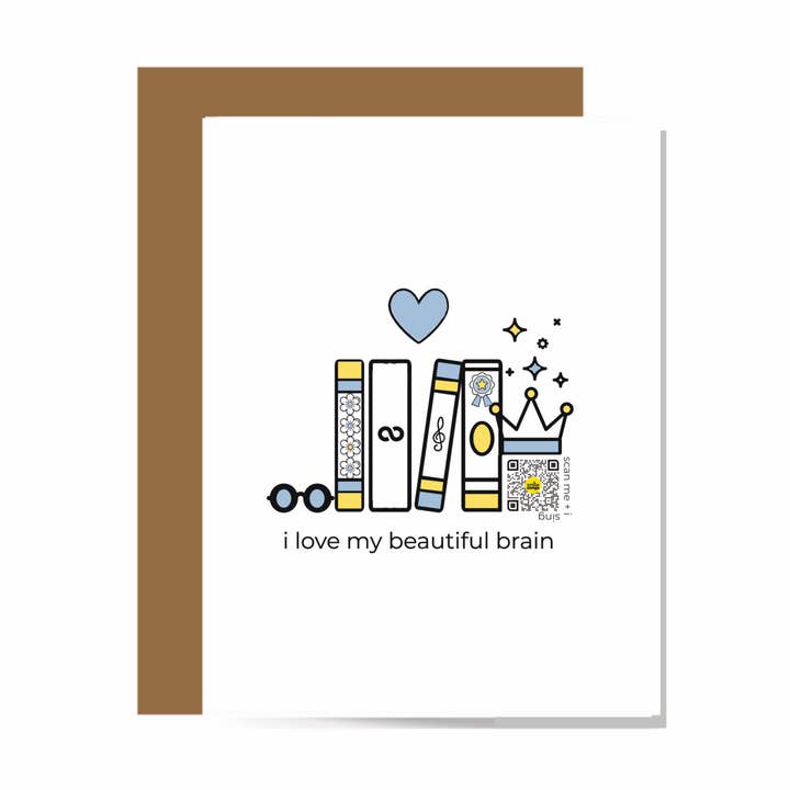 I Love My Beautiful Brain QR Code Greeting Card for wholesale by Smile Songs