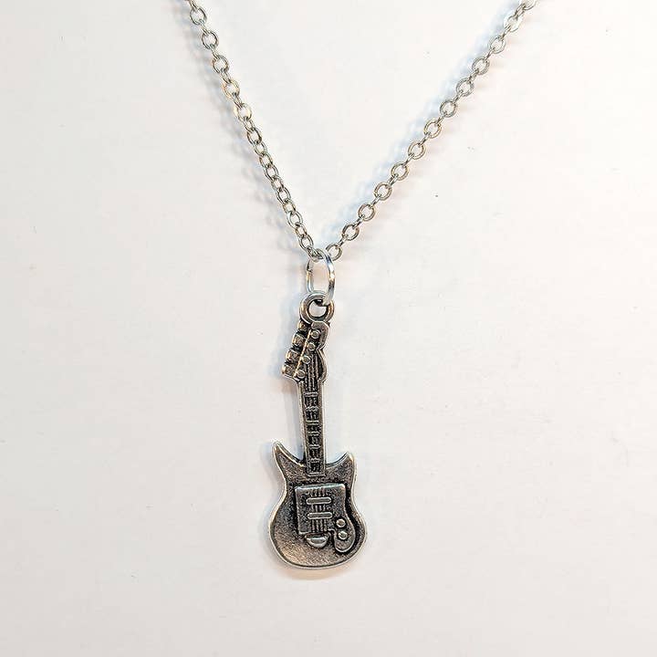 Stylish Jewelry Supply - Wholesale Pendant/Charm Necklace - Electric Guitar Musical Instrument Antique Silver Necklace