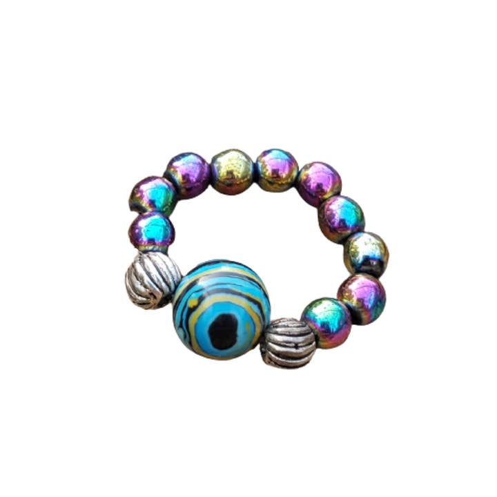 Ocean Calsilica Stone & Rainbow Hematit Stretch Tå Ring för wholesale av BESHEEK JEWELRY