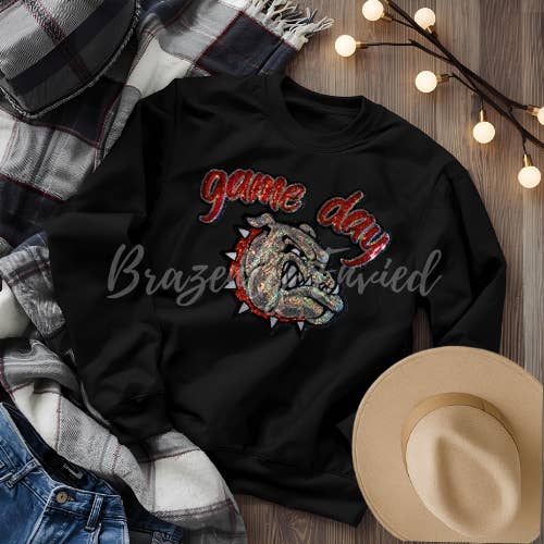 Bulldog Patch Game Day with Red Sequin Collar for wholesale by Brazenly Envied