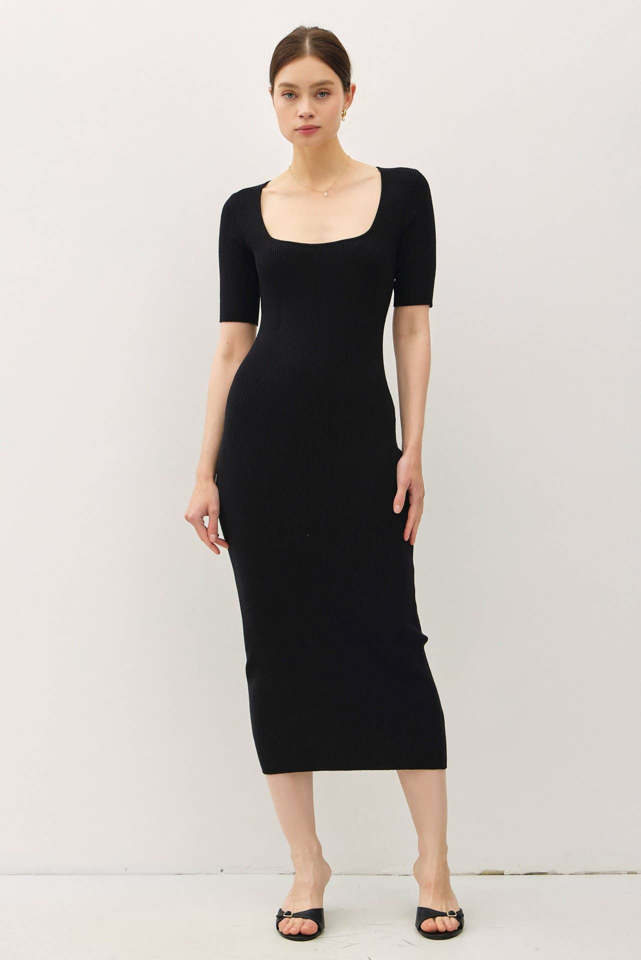 Be Cool - Wholesale Dress - Women's - SQUARE NECK HALF SLEEVE BODY CON SWEATER DRESS5