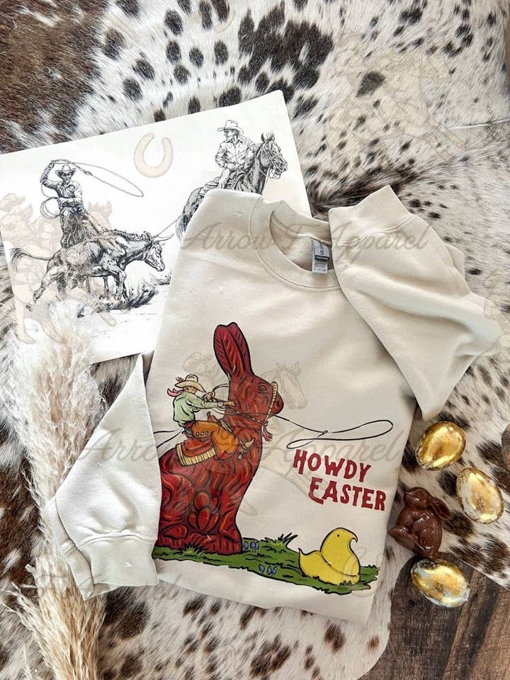 "Howdy Easter" Sweatshirt eller T-shirt (Sand) for engroshandel hos Arrow F Apparel
