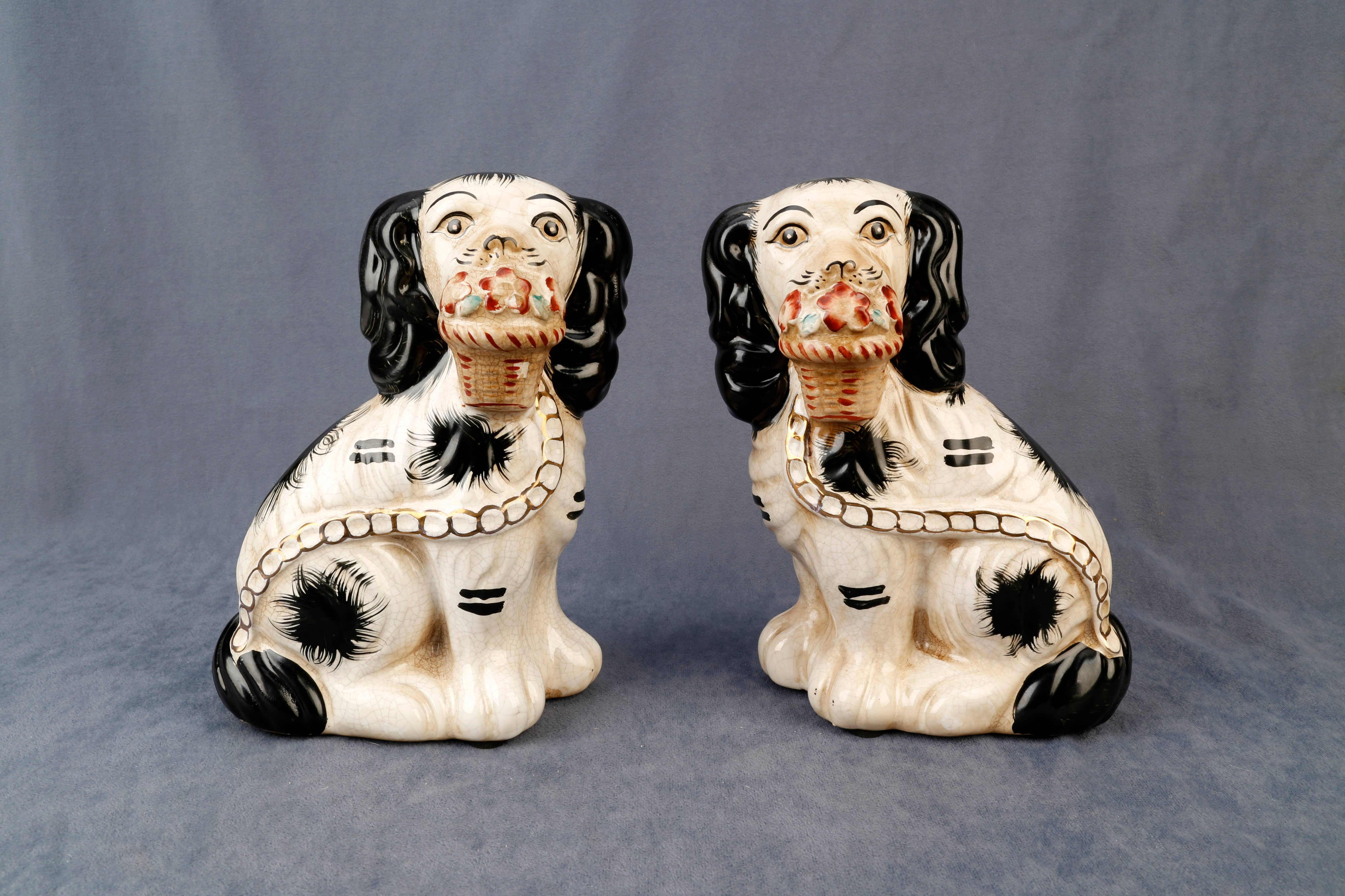 AA Importing - Wholesale Decorative Figurine - Staffordshire Dog Pair with Flower Baskets, Black Finish2