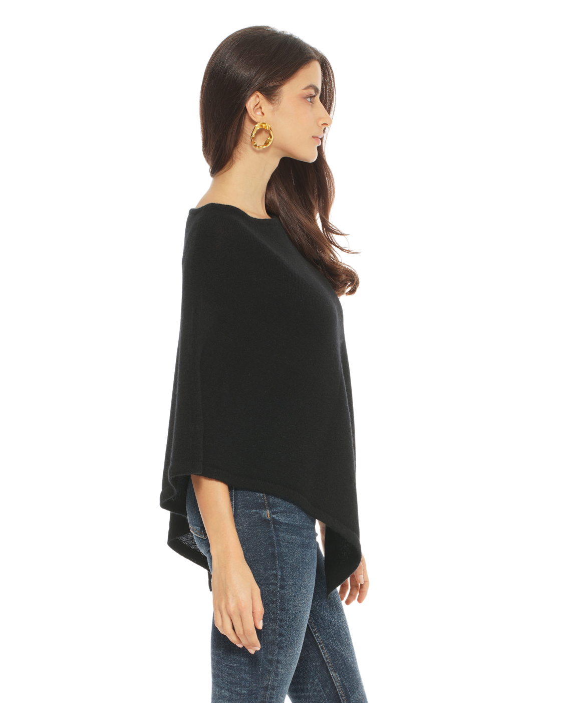 Women's Pure Cashmere Capelet Poncho Black for wholesale on Faire1