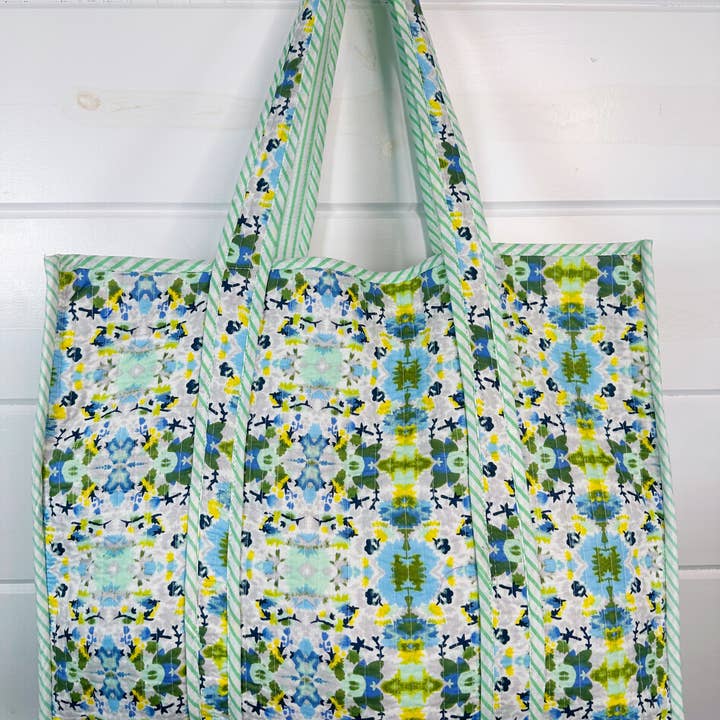 Folklore Couture - Wholesale Grocery/Shopping Bag - Large Tote Bags | Handmade Quilted Tote | Aqua Tie Dye1