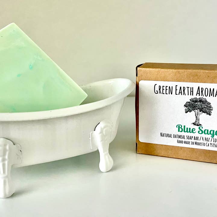 Blue Sage Scent- Natural Oatmeal Bar Soap for wholesale by Green Earth Aromatherapy