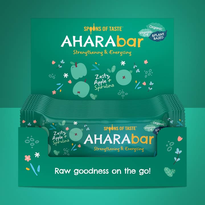 Ahara Bar-Pikanter Apfel + Spirulina for wholesale by Spoons Of Taste