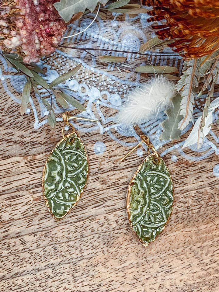 Bay - Porcelain Earrings with Gold finish for wholesale by Wolf and Clay Pty Ltd