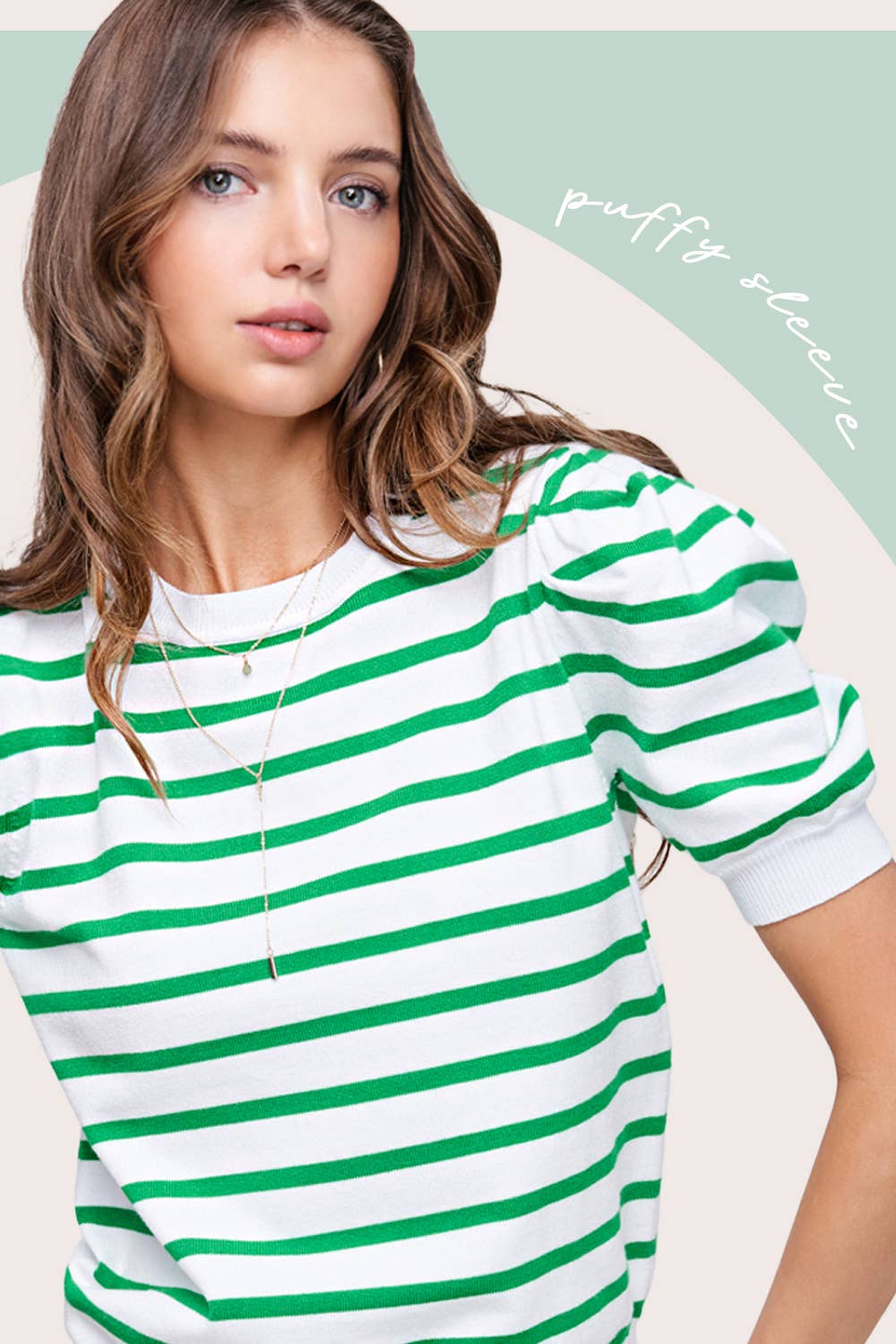 La Miel – Engroshandel Strikket top - Dame – JCS3562-letvægts Puff kortærmet stribet stribet top9