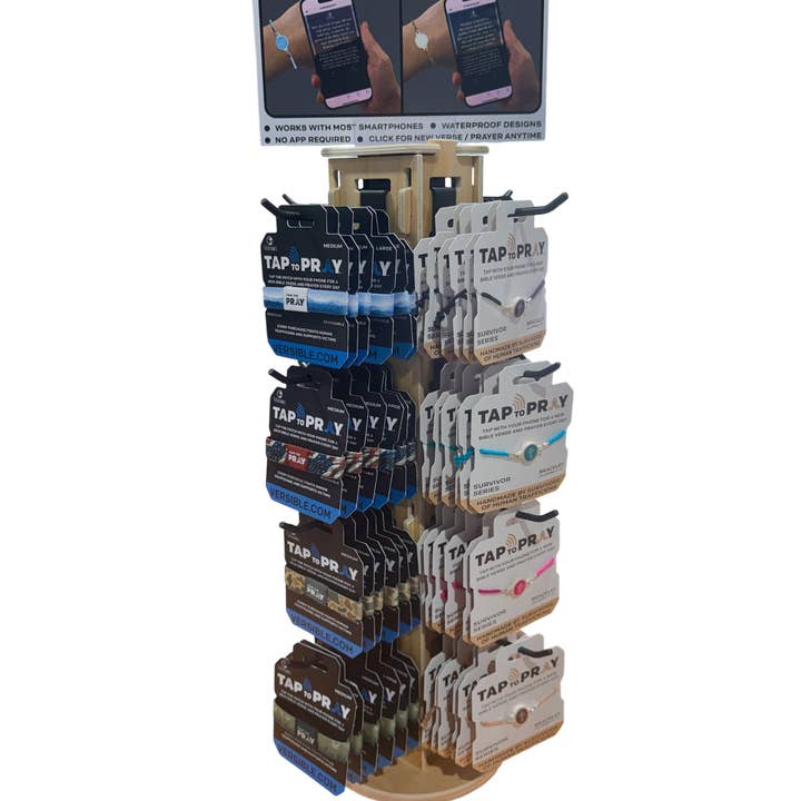 Versible - Wholesale Retailer Display - Jewelry - Tap To Pray- Free Display Package J: 24 Bracelets + 48 Wristbands + 26 Keychains + 1 Display1