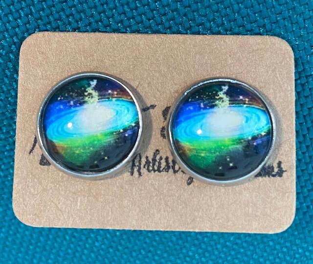 SMA Artistry Creations - Wholesale Stud/Post Earrings - 12mm Galaxy design glass cabochon stud earrings23