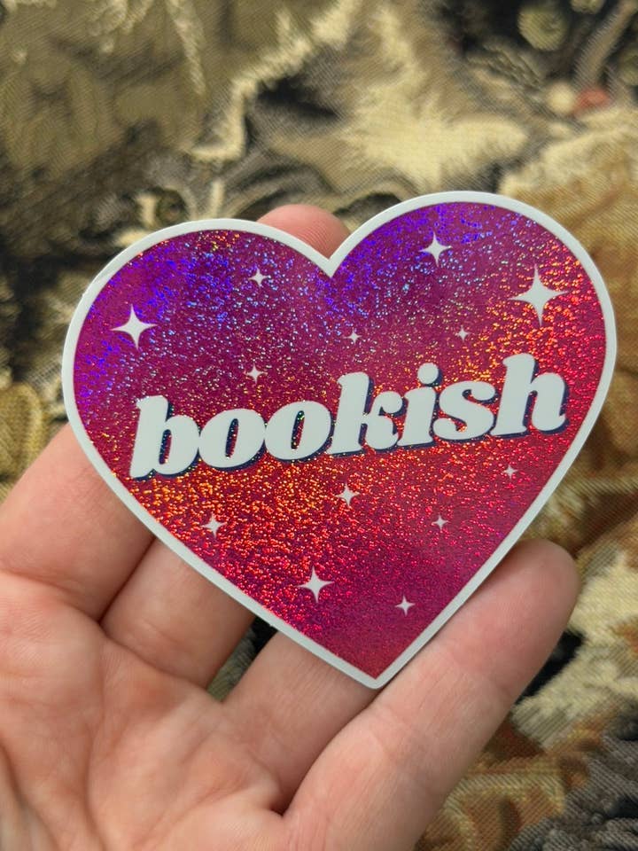 Bookish Pink Glittery Heart Sticker for wholesale by ShlemonArt