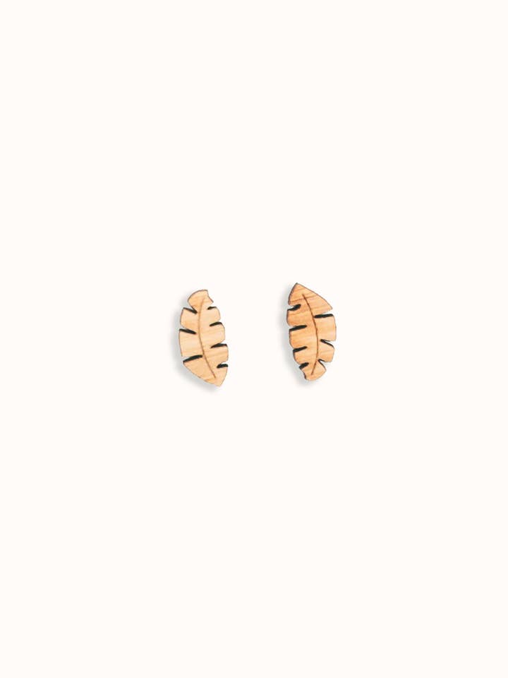 Tropical Leaf Bamboo Earrings for wholesale by Wild Cloud