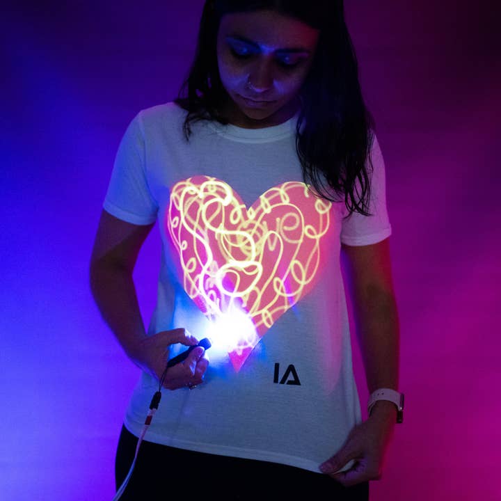 Illuminated Apparel - Wholesale Screen Printed T-Shirt - Kids - Kids Interactive Glow T-Shirts - Love Heart T-Shirt0