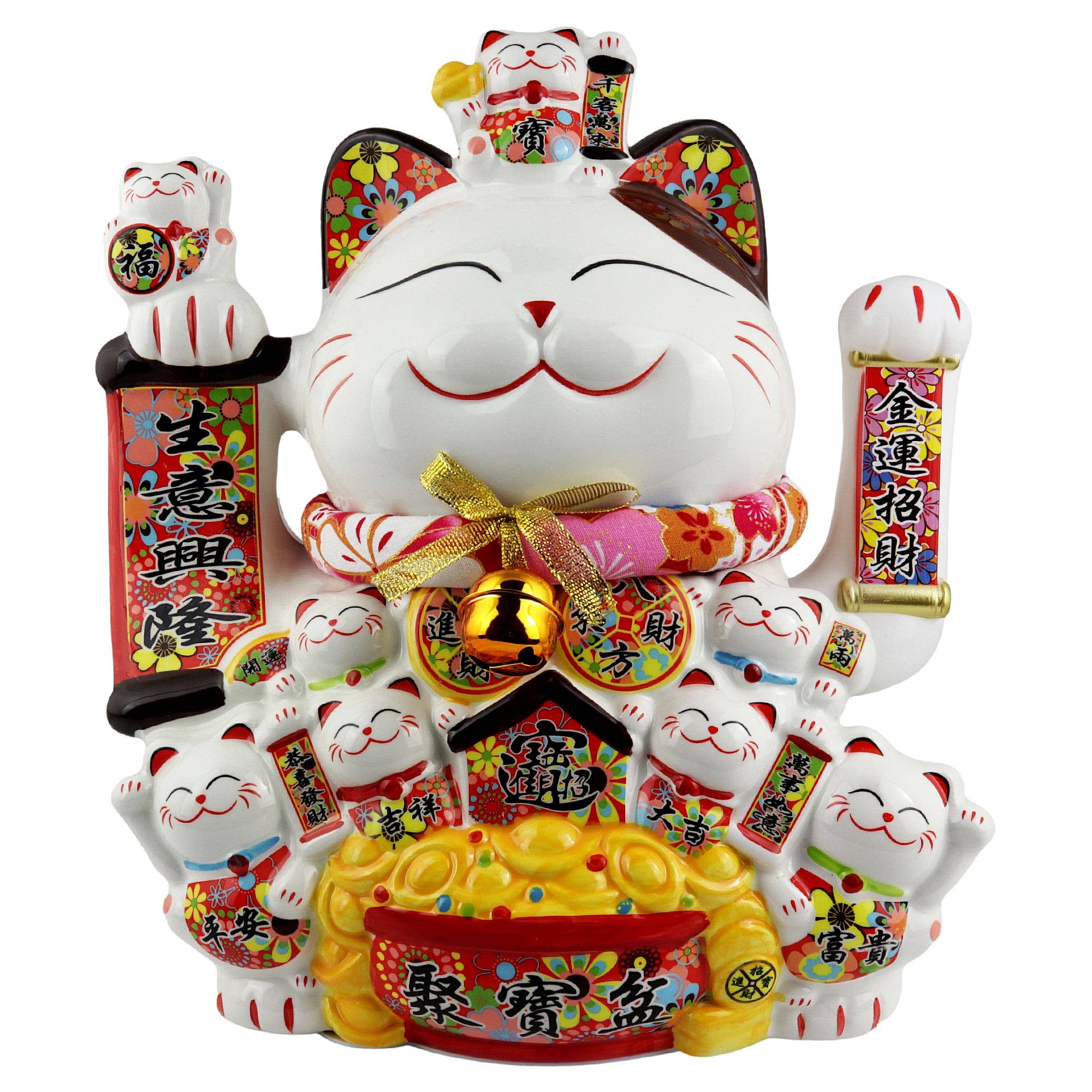 Tribal Trade GmbH - Wholesale Decorative Figurine - Lucky cat Maneki-neko wave cat porcelain 30cm white 0810