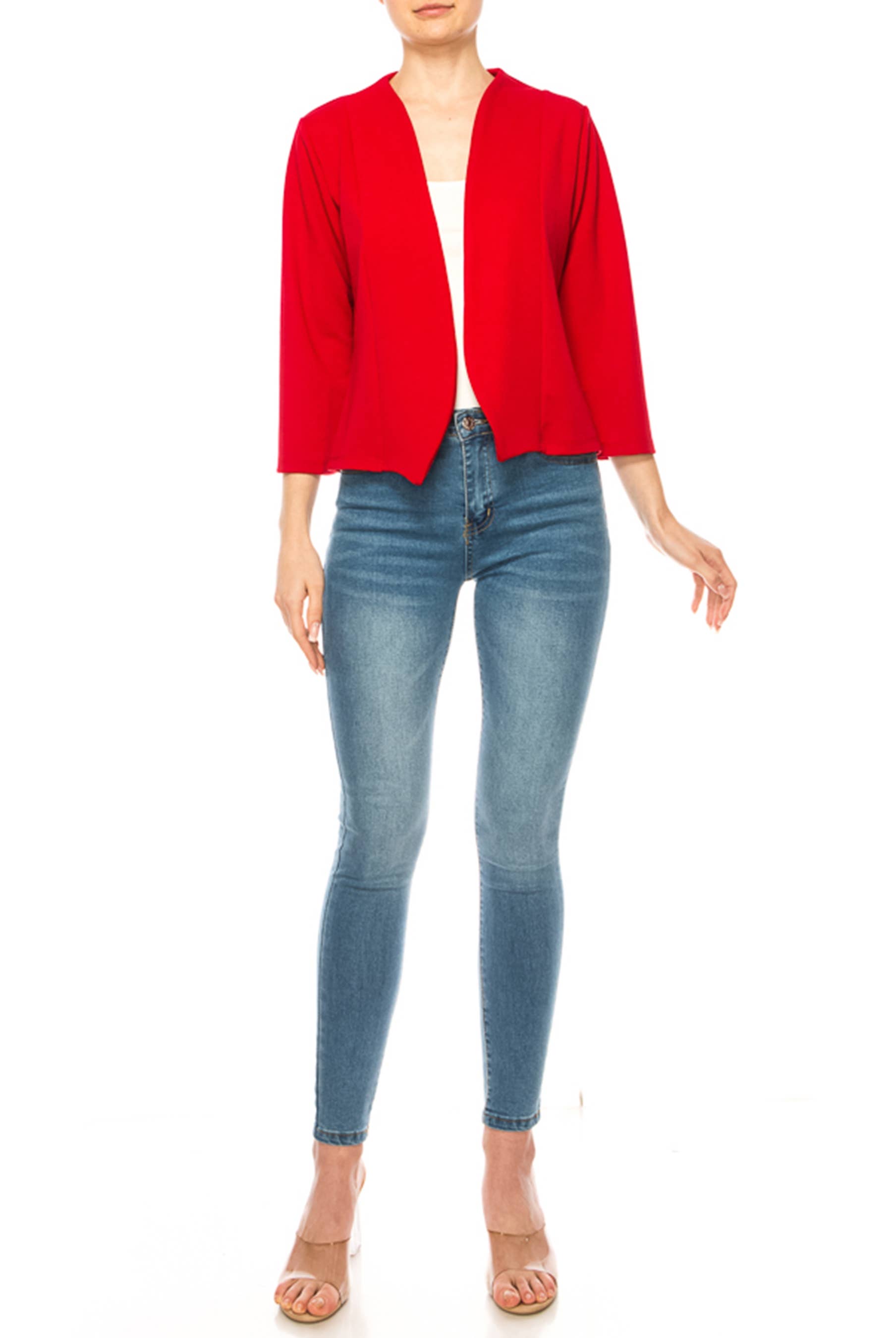 MOA COLLECTION - Wholesale Blazer - Women's - Women's Collarless Blazer 3/4 Sleeves Cardigan19