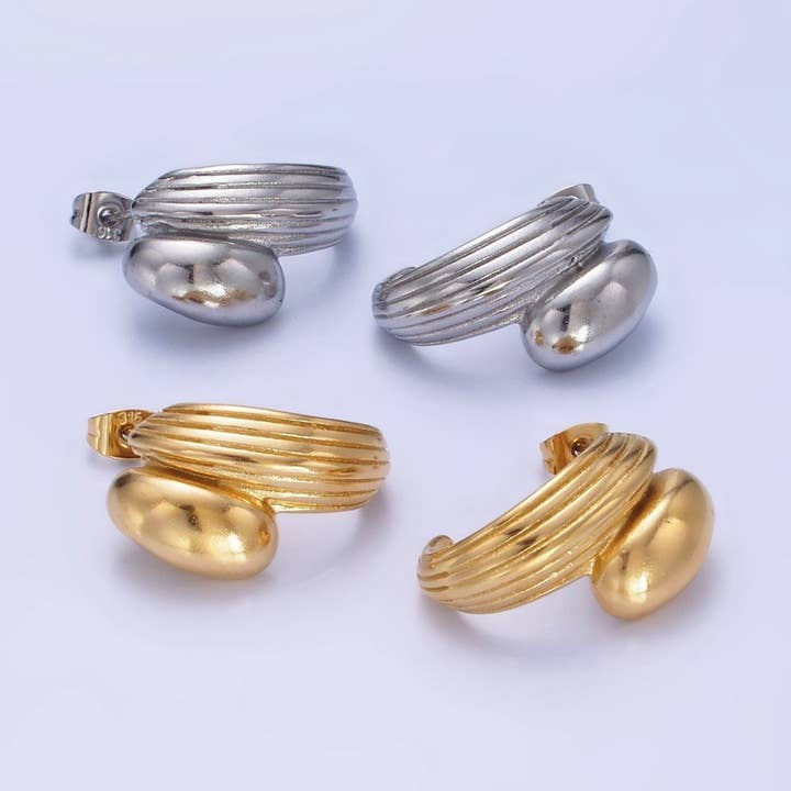 Aim Eternal - Vendita all'ingrosso Orecchini a cerchio - Orecchini a forma di C in acciaio inossidabile 24mm con doppia linea fusa in oro e argento | P028 P0294