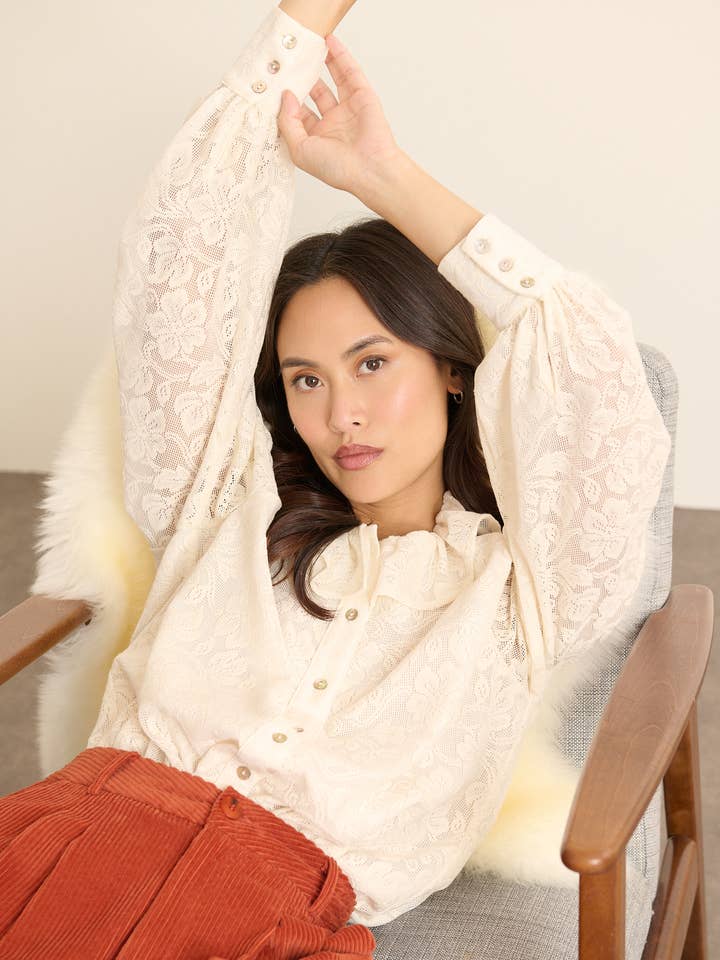 Lace blouse with ruffled collar - BERTILLE for wholesale by Garance Paris