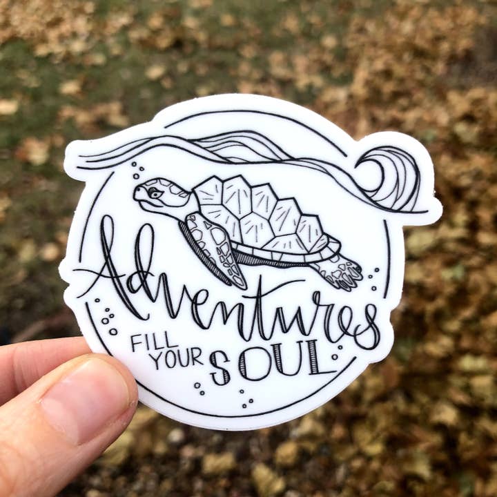 DoodleStation - Wholesale Sticker - Sea Turtle Vinyl Sticker "Adventures Fill Your Soul."